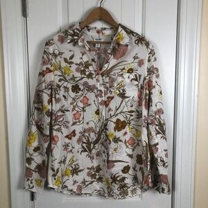 Old Navy Womens Button Up Shirt White Medium Floral Cotton‎ Cottage Nature Boho